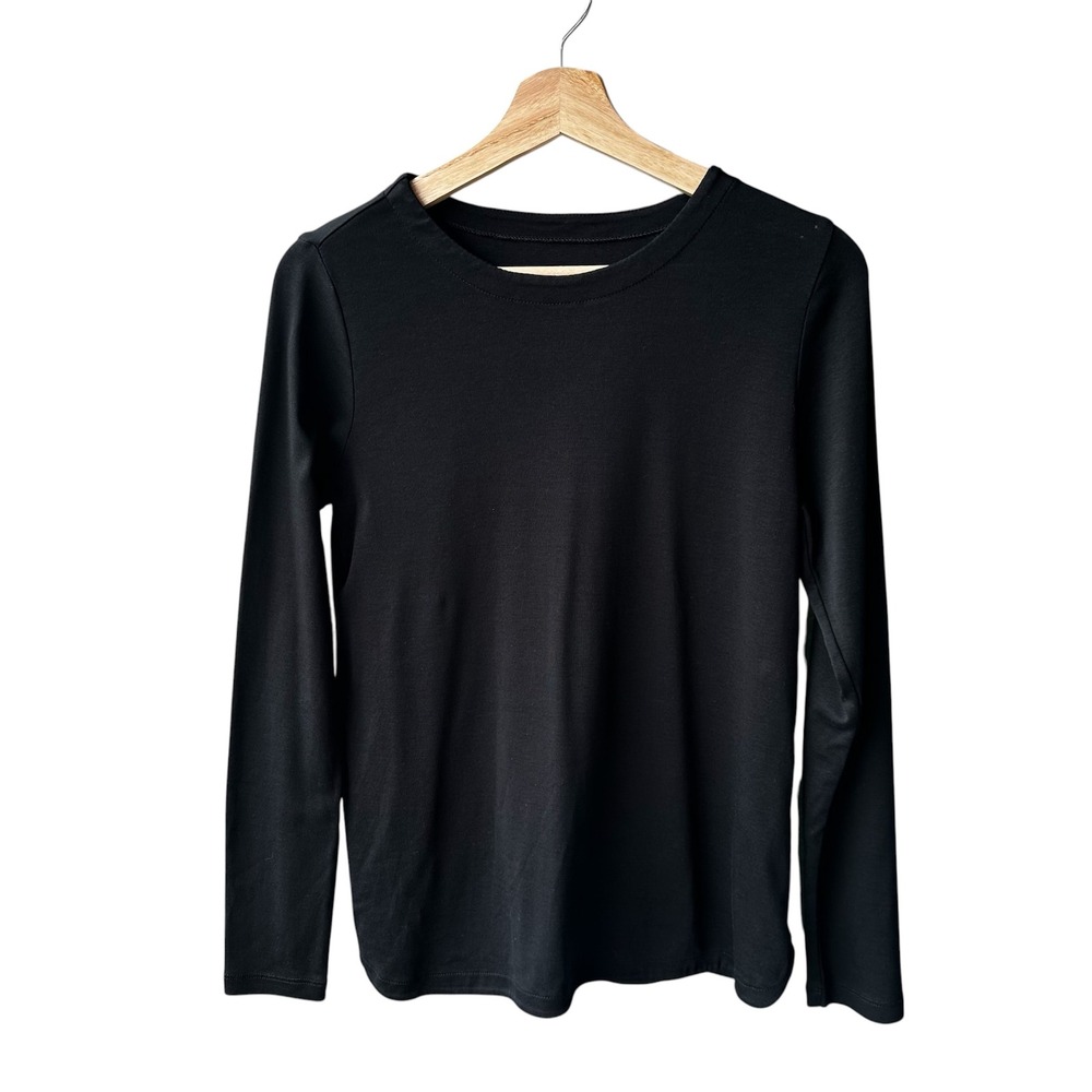 J. Jill Top Tee Sweater Pima Cotton Crew Neck Long Sleeve Black Size Small